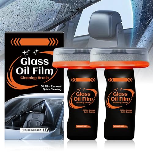 Kubot 2PCS Glass Oil Film Remover for Car,100ml Roll-On Glass Compound with Cleaning Board, Removes Oil Film & Smudges,Automotive Oil Film Cleaning Brush for Car Windows-2PCS