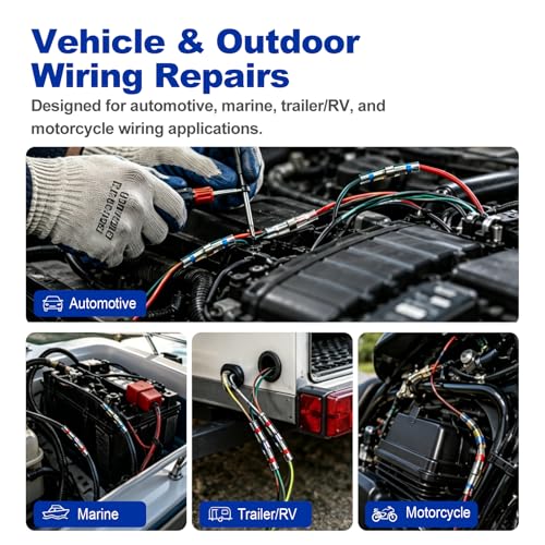 120 Pcs Heat Shrink Solder Seal Wire Connectors Kit, Waterproof Electrical Butt Splice Connectors for Marine, Automotive, Trailer, RV, Boat and Truck Wiring