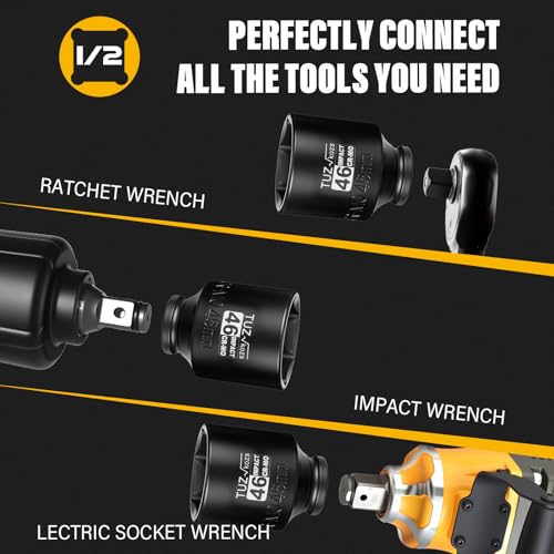 1/2 Inch Drive 46mm Deep Metric 6 Point CR-MO Impact Socket | Radius Corner Design,Square Chamfered Opening,Axle Nut Impact Grade Socket for Easy Removal - size: 1/2” Drive 46mm Deep, style: 1/2" Drive Deep Socket