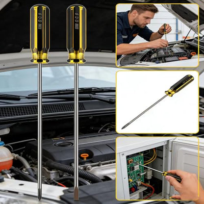 12 Inch Extra Long Screwdriver Set, Flat Head & Phillips Screwdriver with Clear Handle, Heavy Duty Magnetic Tip Screwdrivers for Home Repair, Automotive, DIY Projects, 2 Pack