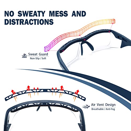 UKNOW Safety Glasses Anti Fog, Eye Protection with Clear UV Protection Lenses & Side Shields, ANSI Z87.1 Protective Eyewear - color: Slate