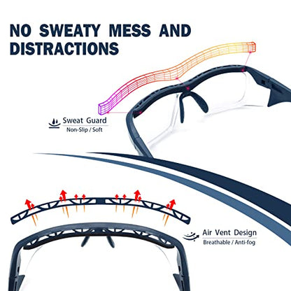 UKNOW Safety Glasses Anti Fog, Eye Protection with Clear UV Protection Lenses & Side Shields, ANSI Z87.1 Protective Eyewear - color: Slate