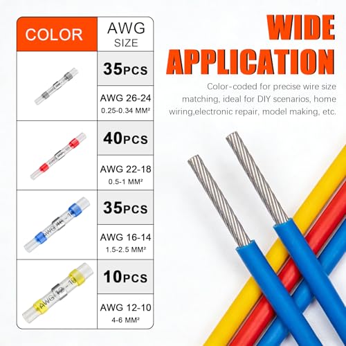 120PCS Solder Seal Wire Connectors Heat Shrink Butt Connectors Kit | Waterproof Heat Shrink Electrical Terminals, Insulated Solderless Wiring Splice Connectors for Marine, Automotive Boat Truck