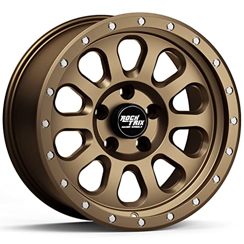 RockTrix RT111 17 Inch Wheel Compatible with Jeep Wrangler JK JL Gladiator JT Rims, 5x5" 5x127 PCD, 17x9-12mm Offset, 4.5" Backspace, 71.5mm Bore, Matte Bronze 17" Wheel - color: Matte Bronze, size: 17x9 -12mm offset
