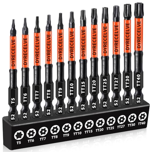 12-Pack Impact Security Torx Bit Set (T5-T40) 3-Inch Long, S2 Steel, Professional Tamper Proof Star Bits Set, with 1/4" Hex Shank, Magnetic & High Torque for Automotive/Electronics/DIY - size: 12-Pieces 3 inch Torx Security Bits