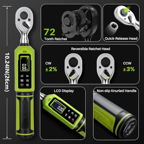 3/8" Digital Torque Wrench-0.66-44.2Ft.Lb for Bike Motocycle Repair | Electronic Torque Wrench 3/8 Drive(0.9-60 N.m), Vibration Buzzer LED Indicator,±2% Acc. Five Units for Precision Parts Engine - style: 3/8" 0.66-44.25 Ft-Lb Set