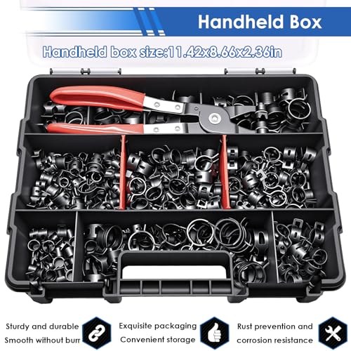 smseace 406Pcs 6-25mm Spring Band Hose Clamps With Plier 13-sizes Constant Tension Hose Clamp used for Fuel Line，Vacuum Hose，Air Hose - size: 6-25mm 406pcs