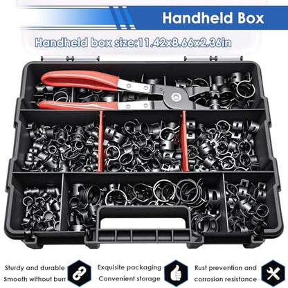 smseace 406Pcs 6-25mm Spring Band Hose Clamps With Plier 13-sizes Constant Tension Hose Clamp used for Fuel Line，Vacuum Hose，Air Hose - size: 6-25mm 406pcs