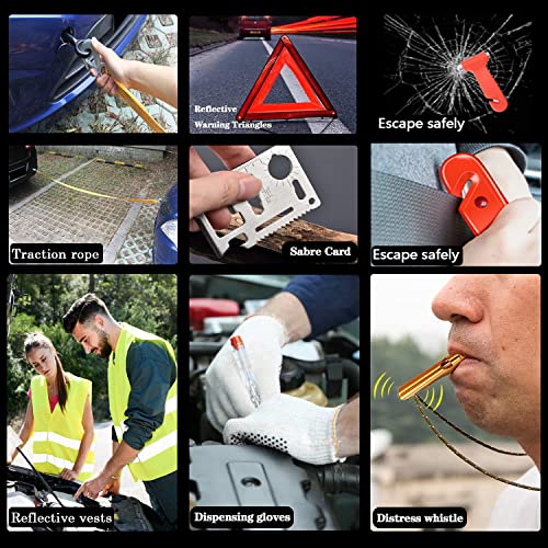 LIANXIN Roadside Emergency Car Kit, Safety Car Kit,with Jumper Cables Emergency kit | Emergency Roadside Kit for Car Warning Triangle,Folding Shovel, Safety Hammer, Tow Rope, Breakdowns fo Emergency Kit Car - color: Black