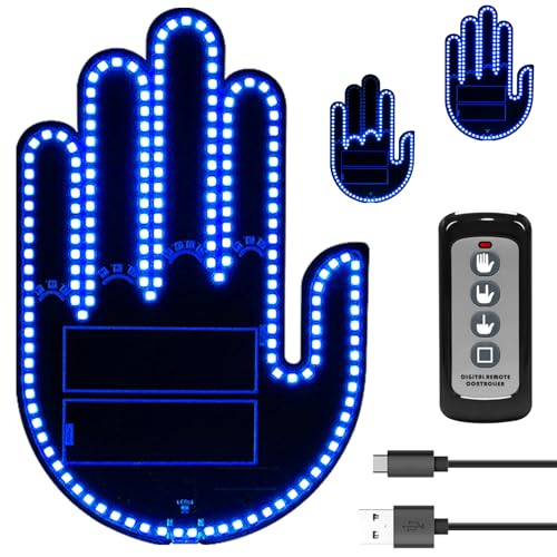 DIBMS Car Gesture Decorative Lights, Ambient Lighting, Rechargeable LED Gesture Lights for Car Road Rage LED Signs Calm Road Rage, Remote Control Triple Mode Fun Finger Lights (Blue) - color: Blue-USB