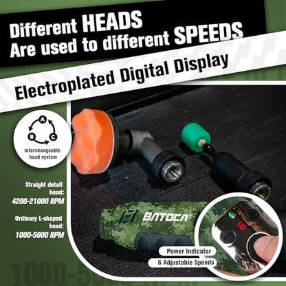 BATOCA S6 Mini Cordless Polisher for Car Detailing, 2x2.0Ah Batteries, Rotary Buffer, 12mm Dual Action Polisher 1-3 Inch, 2 Different Speeds Heads Systems, 4.2k-21k&1-5k RPM Camouflage Pattern Style - size: Camouflage Pattern Style with 2 batteries