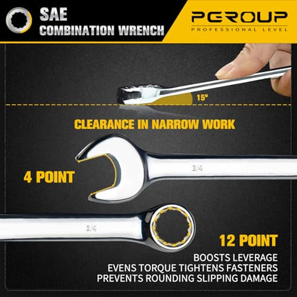 3/4" SAE Combination Wrench, CR-V Steel with Mirror Polish, 12-Point Design, 15-Degree Offset, Perfect for Auto Repair, Household, Car & Truck Emergency - size: 3/4"