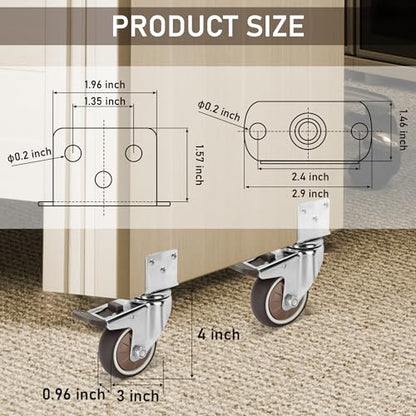 Nefish 3 Inch Side Mount Casters Wheels, L-Shaped Rubber Caster Set of 4, Ball Bearing 360 Degree Plate Swivel Castors Wheel 1000 LBS, Casters Wheels for Furniture, Baby Bed, Kitchen, Cabinet, Table - style: 3 IN L-Shaped (4 Pack)
