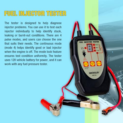 ALLOSUN Fuel Injector Tester Upgraded 8 Pulse Modes DIY Cleaning Tools Kit Automotive 12V Fuel System Diagnostic Detector