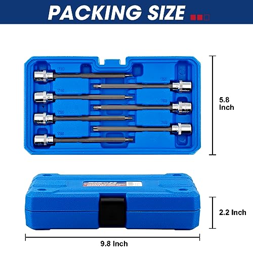 RIZOM 15-Piece 3/8" Drive Extra Long Torx Bit Socket Set, T10-T60 Star Bit Socket Set, CR-V and S2 Steel