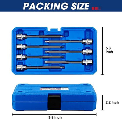 RIZOM 15-Piece 3/8" Drive Extra Long Torx Bit Socket Set, T10-T60 Star Bit Socket Set, CR-V and S2 Steel