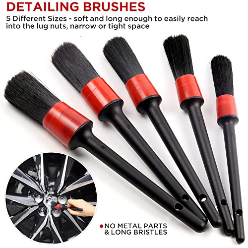 TAKAVU Car Wheel Detailing Kit, 8pcs, Scratch-Free 17in Barrel Brush | Includes Tire Scrubber, 5 Detail Brushes & Towel, Cleans Rims, Interior & Exterior, Safe Wheel Cleaner