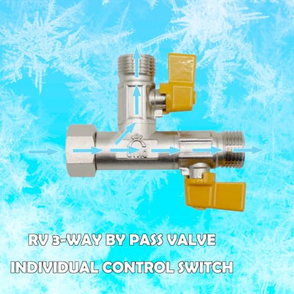 RV 3-Way by-Pass Winterizing Waterizing Water Systerm Antifreeze Pump Converter Kit, RV Water Pump Valves Replacement, 1/2" NPT