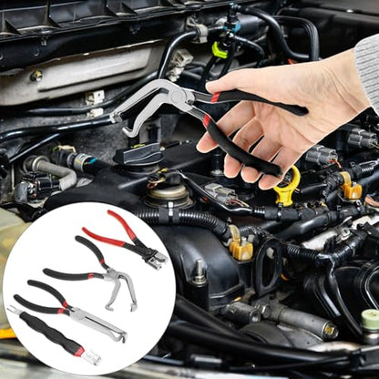 QWORK Electrical Disconnect Pliers Set - 8" Fuel Line Petrol Clip, Automotive Tools Electrical Connector Tool & Safety Wire Pliers, for Push Tab Style Plugs