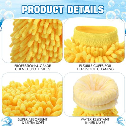 24 Pack Car Wash Mitt Bulk Microfiber, 10'' x 8'' Chenille Car Wash Mitt Gloves, Scratch Free Double Sided No Lint No Marks for Truck SUV and All Vehicle Surfaces (4 Colors) - color: 4 Colors