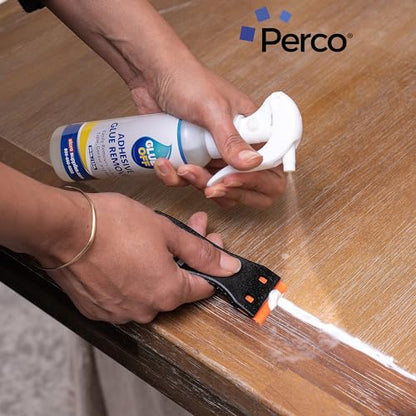 Perco Glue Off Adhesive Sticker Remover 3.3 fl. oz & Scraper with Plastic Razor for Removing Labels (Adhesive Sticker Remover & Scraper w/Plastic Razor) - size: 3.3 Fl Oz (Pack of 1)