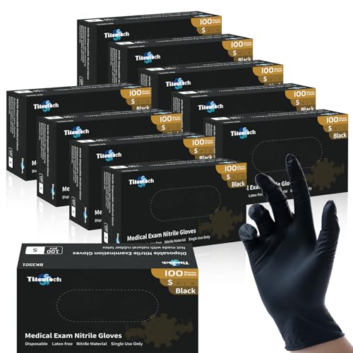 Disposable Nitrile Exam Gloves Black Cooking Gloves Disposable Food Safe 3mil 100PCS/BOX - color: Black 1000 Small