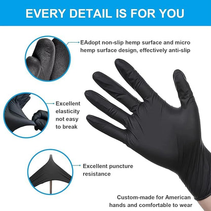 Heavy Duty 6 Mil Black Nitrile work Gloves, Disposable Latex&Powder Free, Textured,Mechanic, Painting,Garden,Tattoo
