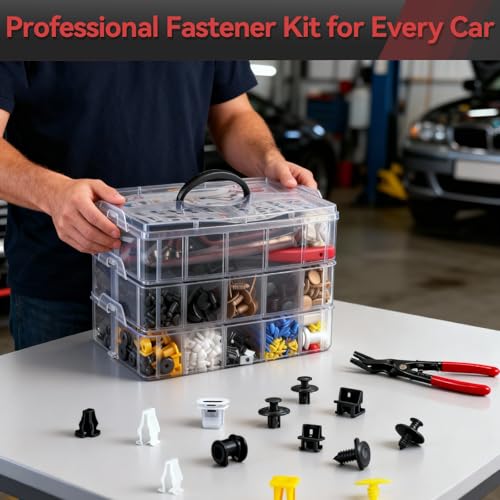 2080PCS Auto Retainer Clips Kit with Fastener Plier, Trim Removal Tools and 3-Layer Organizer Box, 33 Most Common Push Rivets for Car Bumper, Fender, Door Panel and Interior Repair - style: 2080pcs