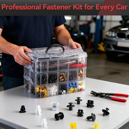 2080PCS Auto Retainer Clips Kit with Fastener Plier, Trim Removal Tools and 3-Layer Organizer Box, 33 Most Common Push Rivets for Car Bumper, Fender, Door Panel and Interior Repair - style: 2080pcs