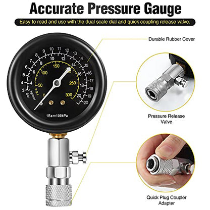 9 Pieces Automotive Compression Tester Kit and Spark Plug Tester, Universal Car and Motorcycle Engine Testing Tools for Cylinder Pressure Gauge (Black) - color: Black