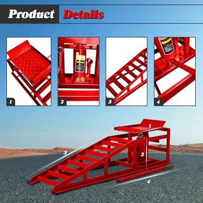 Hydraulic Car Ramps 5 T 11000 LBS, 2 Pack Heavy Duty Steel Car Ramps Lift Height 11.61 in-16.21 in, Low Profile Car Lift Service Ramps Truck Trailer Garage