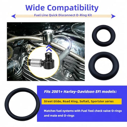 Fuel Line Quick Disconnect O-Ring Kit for Harley-Davidson EFI Models 2001+ | Fuel Tool Check Valve O-Rings and Male Fuel Line End O-Rings Set, Fits Street Glide Road King Softail Sportster