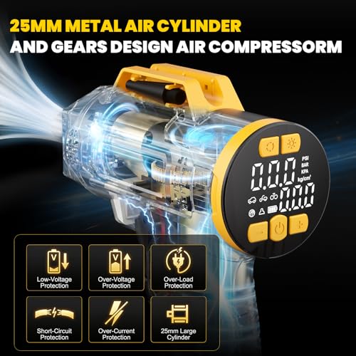 Cordless Tire Inflator Portable Air Compressor Compatible with Dewalt 20V Battery, 160PSI Electric Air Pump with 12V Car Power Cable Dual Mode and Digital Pressure Gauge LED Light for Car and Balls