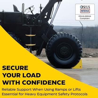 ESCO 12593 Wheel Chock 60 Ton | Heavy-Duty Wheel Chocks for Trailers, Trucks & Construction Vehicles | Polyurethane Tire Stopper | Safety Yellow | OSHA/MSHA Compliant | 46"-65" Tire Size - size: 60 Ton Load Capacity