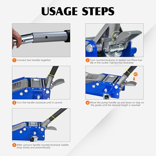 3-Ton Racing Low-Profile Dual-Piston Floor Jack 3.1-18.7in Lift Range 6600-lb Capacity Aluminum Steel - color: Blue,Silver_2