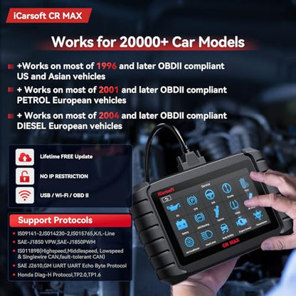 iCarsoft Bidirectional Scan Tool CR Max OBD2 Diagnostic Scanner for Most Vehicles Full System 50 Resets All Active Tests ECU Coding Battery Registration Lifetime Free Updates CAN FD Supported - size: 7'' Large