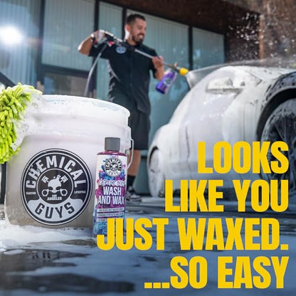 Chemical Guys, Extreme Bodywash & Wax Car Wash Soap, Grape Scent, 1 Gallon | Thick clinging foam in cannons, guns or buckets, carnauba adds gloss, gentle on wax and sealant, grape scent - size: 128 Ounce (Pack of 1)