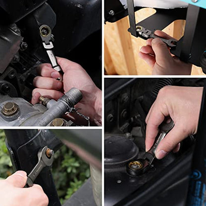WORKPRO 8 Piece Flex Head Stubby Ratcheting Combination Wrench Set, SAE 5/16-3/4 in, 72-Teeth, CRV, Nickel Plating with Rolling Pouch - size: SAE, style: Nickel-plated