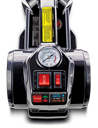Powerbuilt 12 Volt Electric Jack and Tire Inflator Combo, 2 in 1, Fix Flat Tire or Vehicle Lift with 1 Ton Capacity Emergency Roadside Use Car Battery Charge, 620484