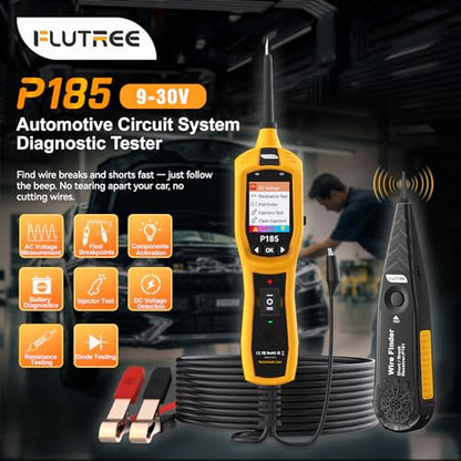 Flutree P185 9-30V Power Circuit Probe Tester | 40FT Cable, Injector Test & Clean, Battery, Relay & Fuse Tester, Breaker Finder, Wire Tracer, 12/24V Cars Trucks Trailers