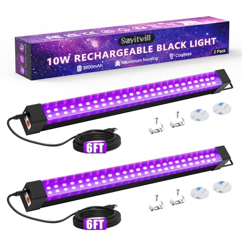 Rechargeable Black Light Bar 2 Packs, Battery Powered Black Lights for Glow Party, Cordless UV Strip Lights with On/Off/Dimma/Flash Switch, for Classroom, Neon,Uranium glass,Paint, Poster,Stage - style: 2 Pack