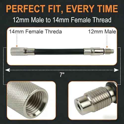 5608 12mm Compression Tester Adapter Compatible with 2008+ Ford 4.6L 5.4L 6.8L 3-Valve Engines, 12mm Male to 14mm Female Spark Plug Hole Thread, Deep Reach Cylinder Pressure Test Tool V2
