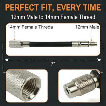 5608 12mm Compression Tester Adapter Compatible with 2008+ Ford 4.6L 5.4L 6.8L 3-Valve Engines, 12mm Male to 14mm Female Spark Plug Hole Thread, Deep Reach Cylinder Pressure Test Tool V2