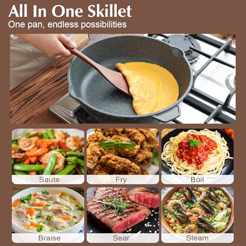 SENSARTE Nonstick Deep Frying Pan Skillet, 11-inch Saute Pan with Lid, Stay-cool Handle, Chef Pan Healthy Stone Cookware Cooking Pan, Induction Compatible - color: Gray, size: 11-inch/4.5QT