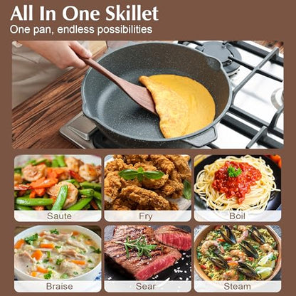 SENSARTE Nonstick Deep Frying Pan Skillet, 11-inch Saute Pan with Lid, Stay-cool Handle, Chef Pan Healthy Stone Cookware Cooking Pan, Induction Compatible - color: Gray, size: 11-inch/4.5QT