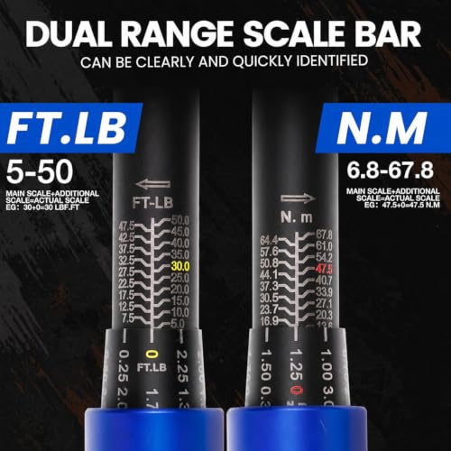 3/8-Inch Drive Click Torque Wrench, 5–50 Ft-Lb (6.8–67.8 Nm) ±3% Accuracy, Loud Click, Dual Scale, 72-Tooth Mini Torque Wrench for Bike, Motorcycle, Car & Spark Plug Maintenance - size: 3/8" DR.『5-50 FT.LB』