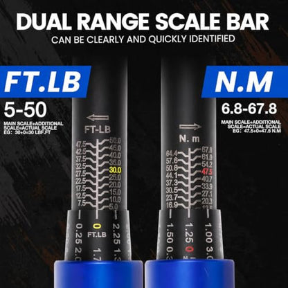 3/8-Inch Drive Click Torque Wrench, 5–50 Ft-Lb (6.8–67.8 Nm) ±3% Accuracy, Loud Click, Dual Scale, 72-Tooth Mini Torque Wrench for Bike, Motorcycle, Car & Spark Plug Maintenance - size: 3/8" DR.『5-50 FT.LB』