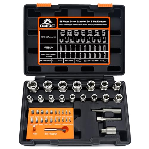 Coobeast 41Pcs Bolt Extractor Kit and Small Screw Extractor Set, Ez Out Bolt Extractor Tool with 5Pcs Compatible Adapter for Stripped Screw, Broken Nut and Damaged Bolt Remove - size: 41 PCS