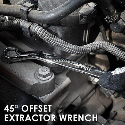 YIYEIE 6 Pc. Bolt Extractor Wrench Set, Metric 8-19mm, 6 Point Box End Wrench Set with 45° Offset, CR-V Steel, Stripped & Rounded Bolt Remover Wrench with EVA Foam - color: Offset | Extractor Wrench