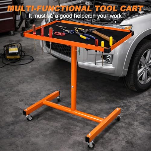 A A IN 250lbs Adjustable Work Table on Wheels, Mobile Rolling Tool Table | Adjust Height 37.7-45 in, Heavy-Duty Big Tray Tool Table with Rubber Pad, Smooth mobility, for repair shops, DIY, Garage